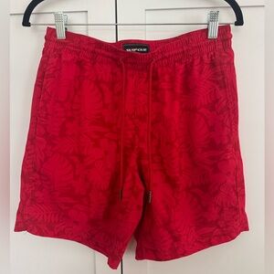Red Floral Men's Swim Trunks by Surf Cuz Men’s Small